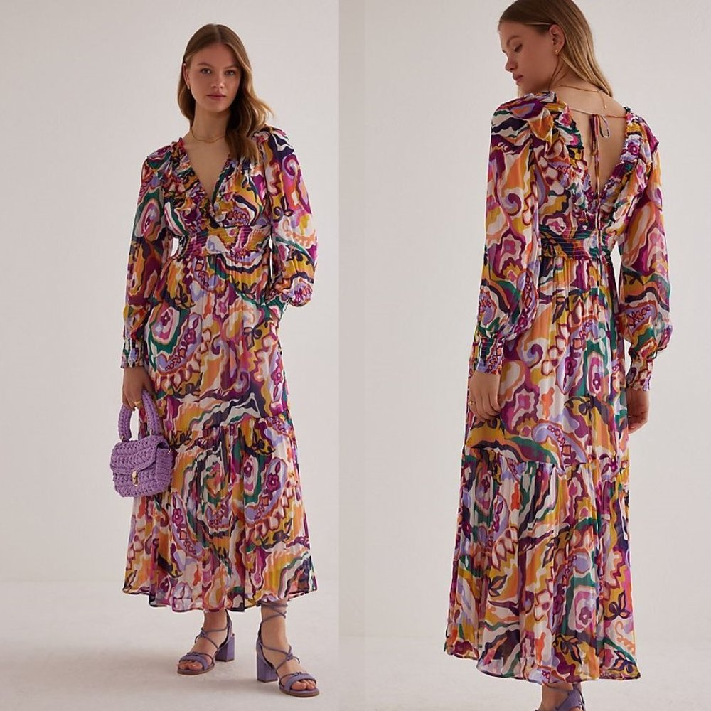 NEW Anthropologie The Odetta Ruffled V-Neck Dress